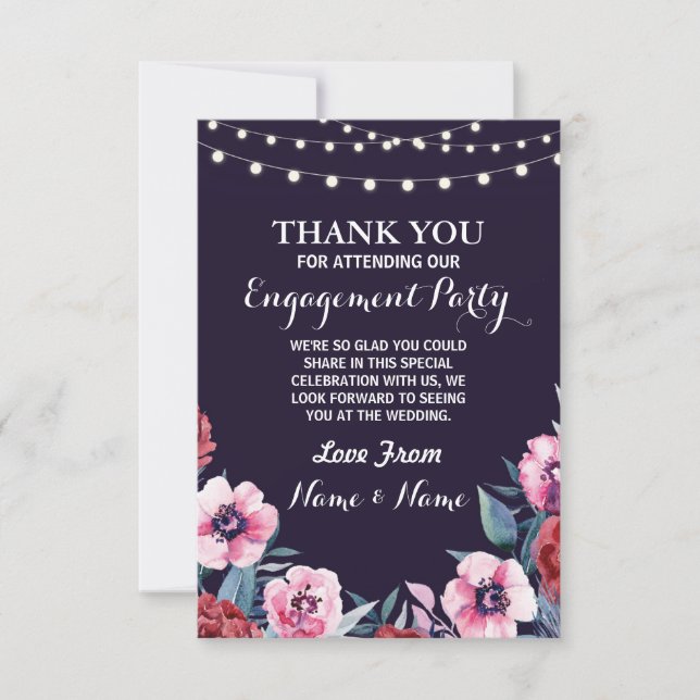 Carte de remerciement Fleurs de mariage Navy Rose (Devant)