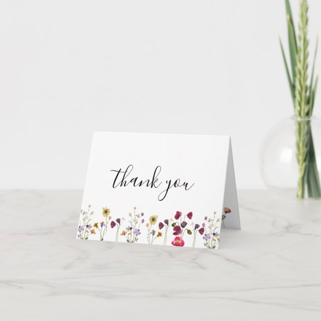 Carte de remerciement Fleurs sauvages Aquarelle Bo (Devant)