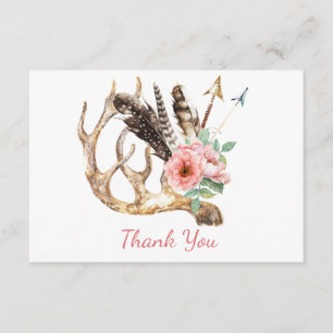 Carte de remerciement floral boho et bois de cerf