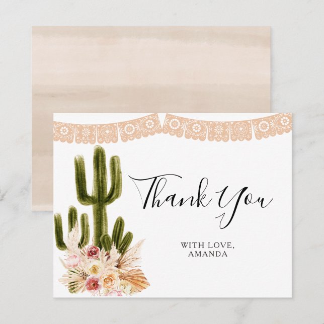 Carte de remerciement Floral Cactus Taco 'bout Lov (Devant / Derrière)