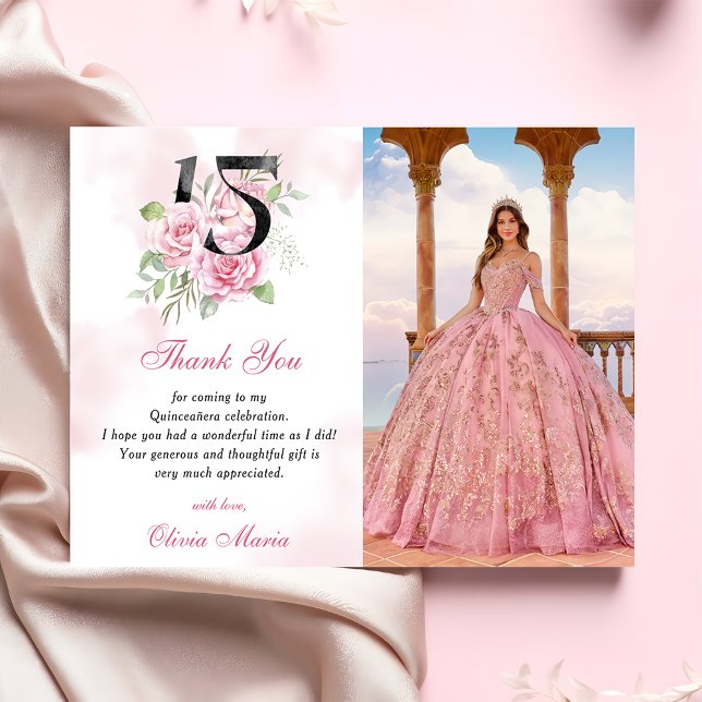 Carte de remerciement floral pour Quinceanera 15 a (Créateur téléchargé)