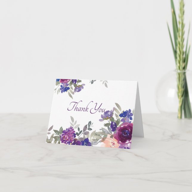 Carte de remerciement florale à l'aquarelle violet (Devant)