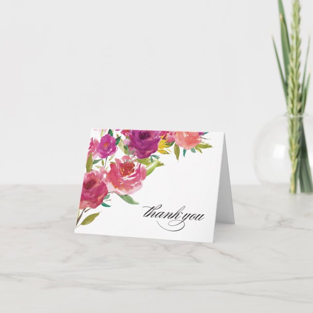 Carte de remerciement florale aquarelle gras (Devant)