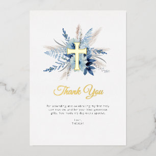 carte de remerciement florale bleue poussiéreuse d