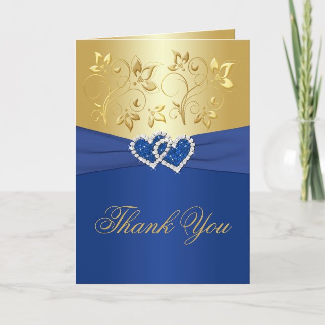 Carte de remerciement florale bleue royale et or (Devant)