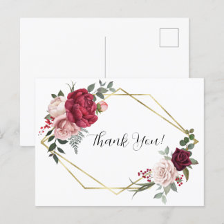 Carte de remerciement florale géométrique or éléga