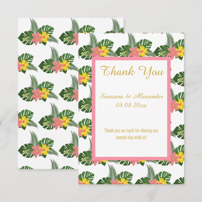 Carte de remerciement florale hawaïenne blanche et (Devant / Derrière)