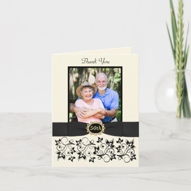 Carte de remerciement florale Ivory Black pour le  (Devant)