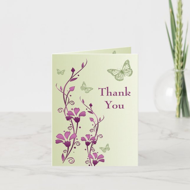 Carte de remerciement florale papillon violet et v (Devant)