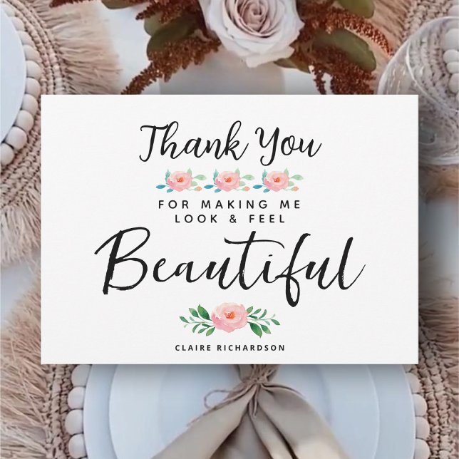 Carte de remerciement florale pour maquilleuse de  (Wedding Makeup Artist Floral Thank You Card)