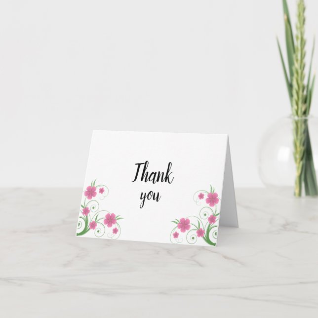 Carte de remerciement florale rose | Aquarelle rom (Devant)