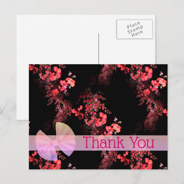 Carte de remerciement florale rose élégante sur fo (Devant / Derrière)
