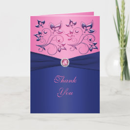 Carte de remerciement florale rose et marine