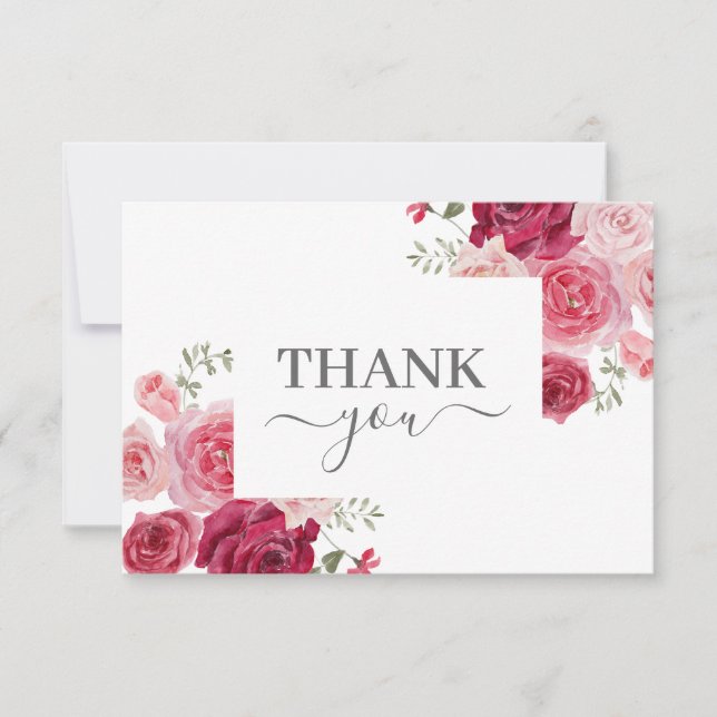 Carte de remerciement florale rose magenta (Devant)