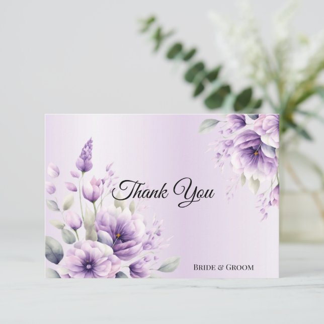 Carte de remerciement florale violette à l'aquarel (Debout devant)