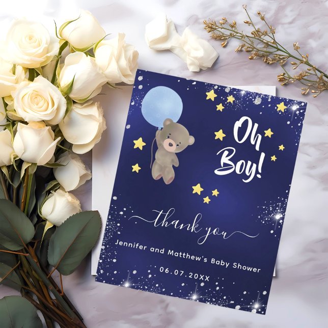 Carte de remerciement garçon Baby Shower ours en p (Créateur téléchargé)