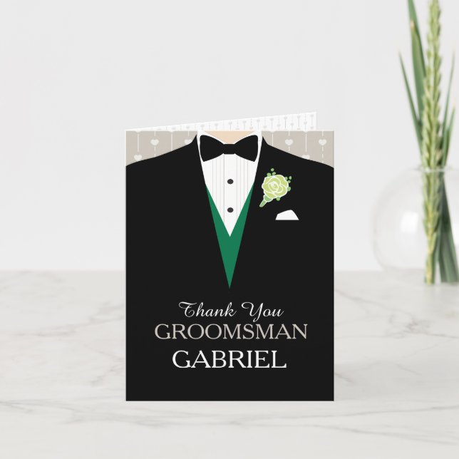 Carte de remerciement gilet vert garçon d'honneur (Devant)