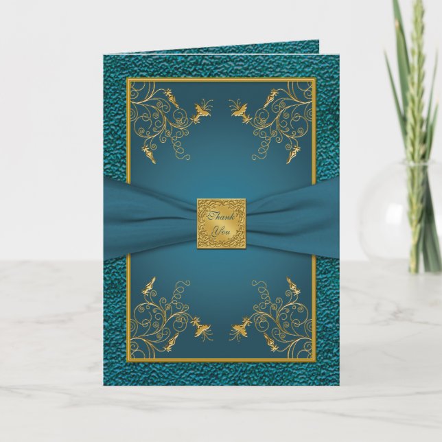 Carte de remerciement Gold on Teal (Devant)