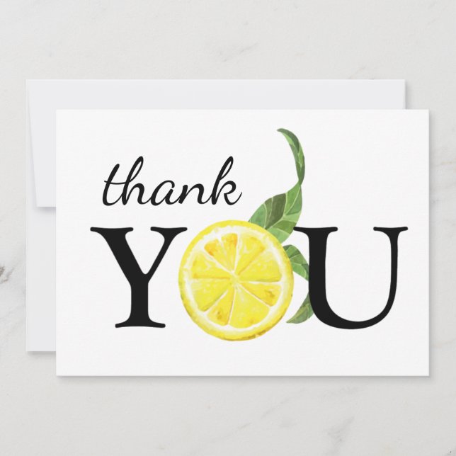 Carte de remerciement jolie au citron à l'aquarell (Devant)