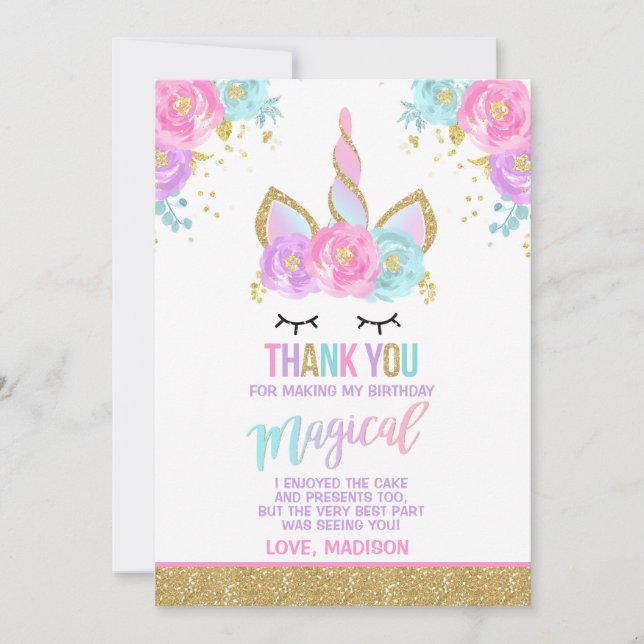 Carte de remerciement licorne magique Fête de lico (Devant)