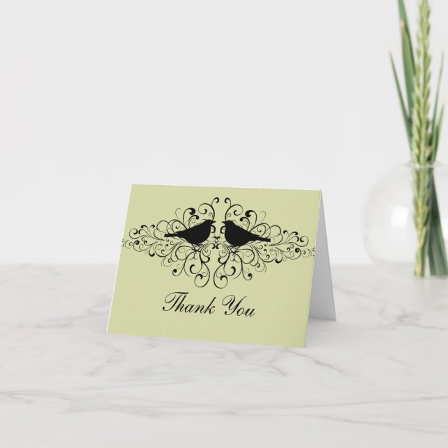Carte de remerciement Love Bird Swirls verte (Devant)