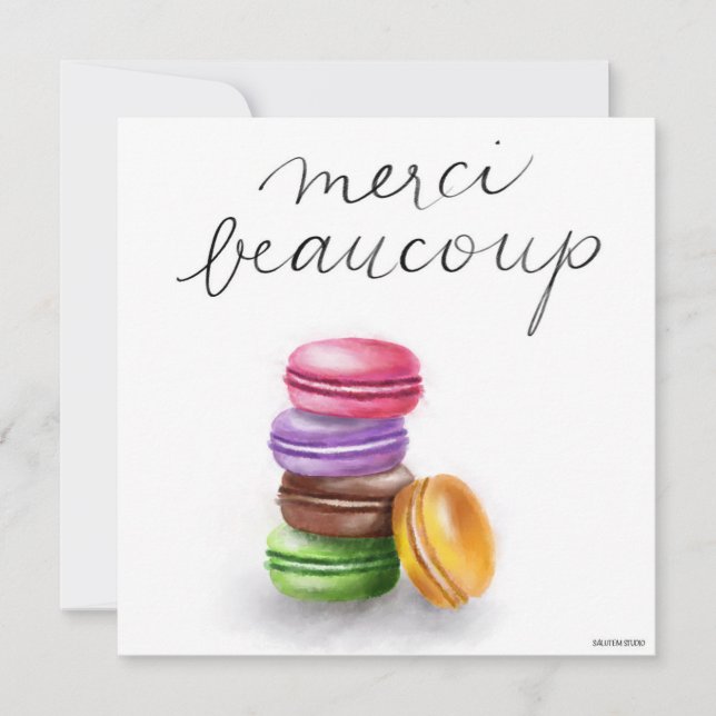 Carte de remerciement Macaron français Merci Beauc (Devant)