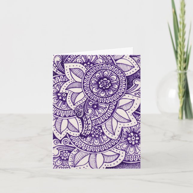 Carte de remerciement Mandala indien damassé viole (Devant)