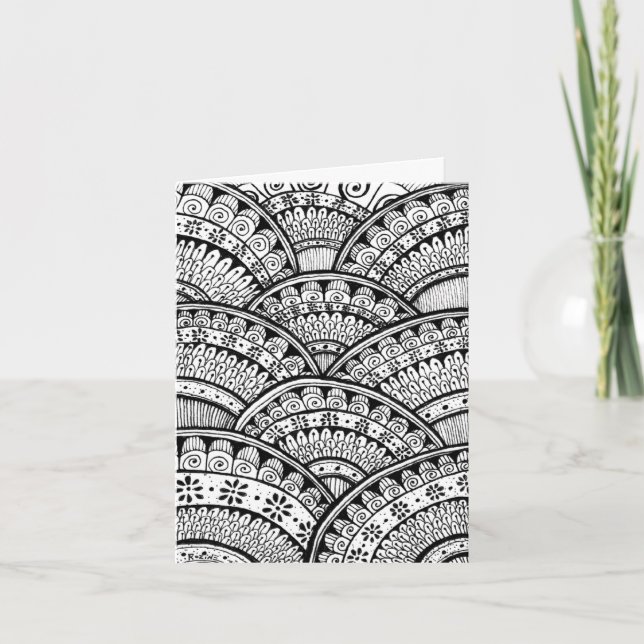 Carte de remerciement Mandala indien en Damas noir (Devant)