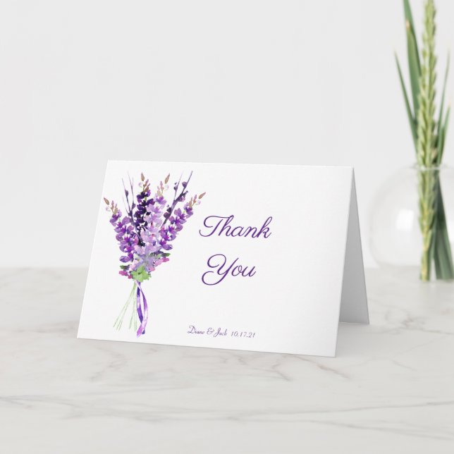 Carte de remerciement mariage aquarelle lavande vi (Devant)