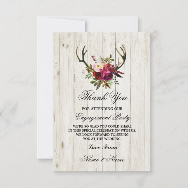 Carte de remerciement mariage engagement bois flor (Devant)