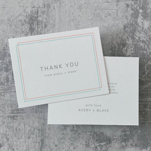 Carte de remerciement moderne avec bordure corail  (Modern Coral and Teal Border Thank You Card)