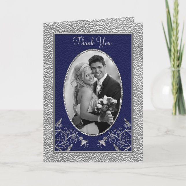 Carte de remerciement Navy et Pewter avec photo (Devant)