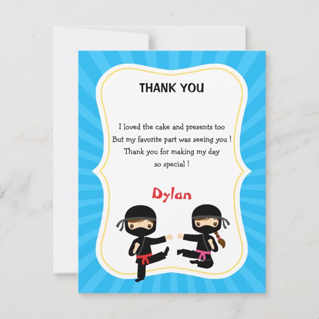 Carte de remerciement Ninja - Anniversaire d'enfan (Devant)