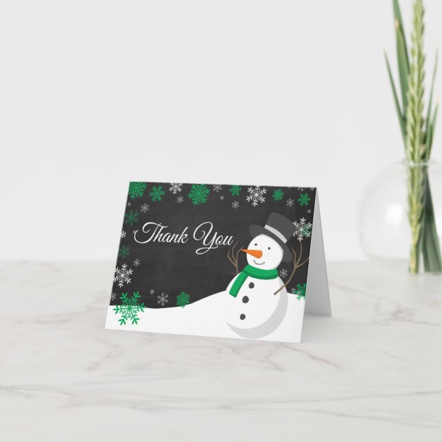Carte de remerciement Noël en vert d'hiver (Devant)
