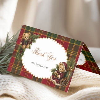 Carte de remerciement Ourson de Noël Tartan à carr