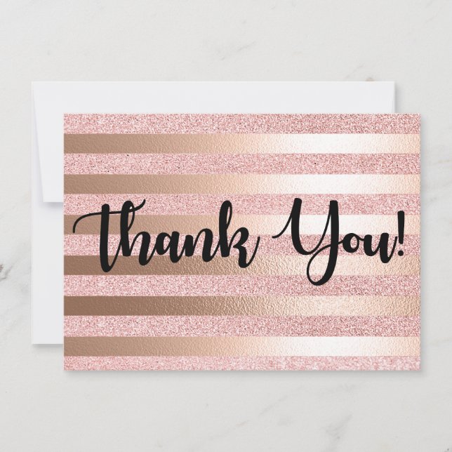 Carte de remerciement Paillettes Rose Gold et Feui (Devant)