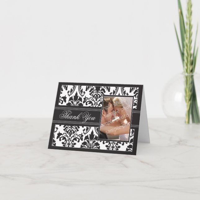 Carte de remerciement personnalisée Damask élégant (Devant)