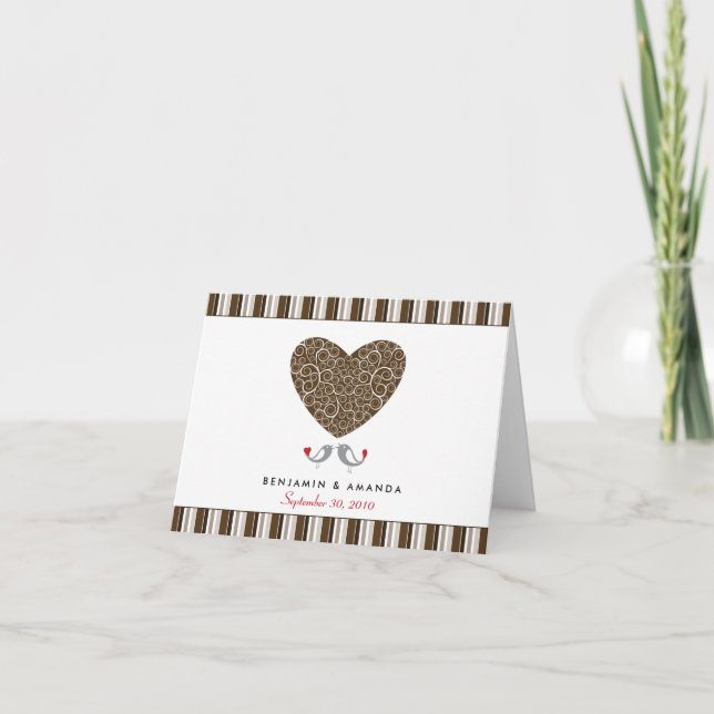 Carte de remerciement personnalisée rayée Love Bir (Devant)
