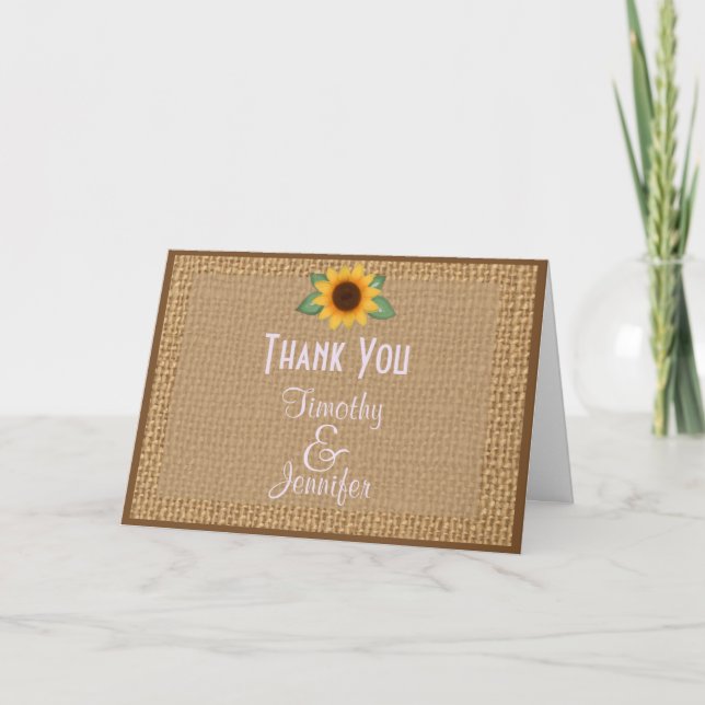 Carte de remerciement personnalisée tournesol en t (Devant)