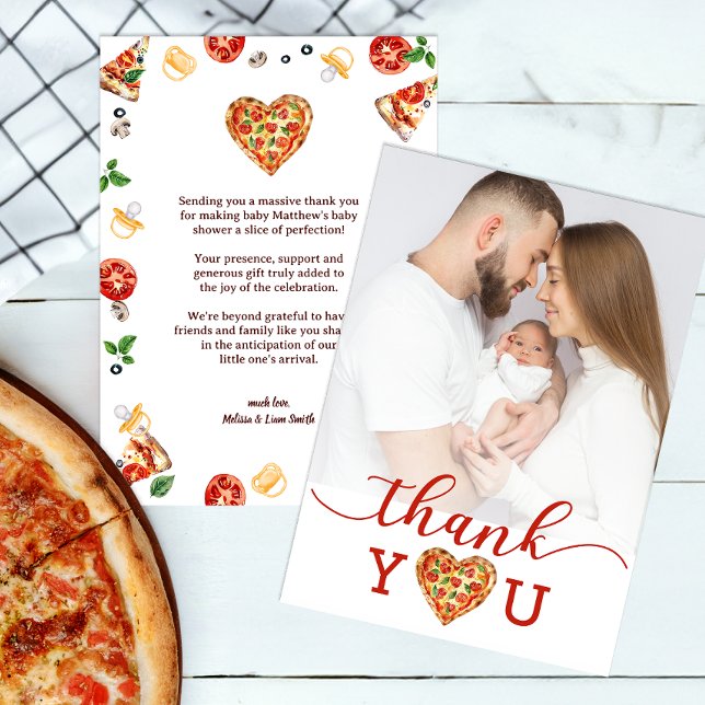 Carte de remerciement photo Baby Shower Pizza – Dr (Photo Thank You Card)