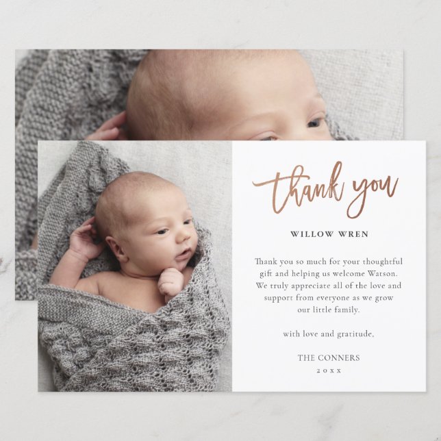 Carte de remerciement photo bébé budget (Devant / Derrière)