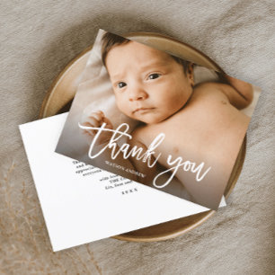 Carte de remerciement photo bébé manuscrite pas ch