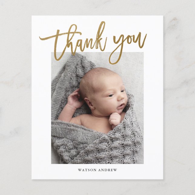 Carte de remerciement photo calligraphiée pour béb (Devant)