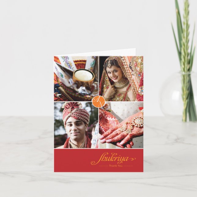 Carte de remerciement photo de mariage indien 4 (Devant)