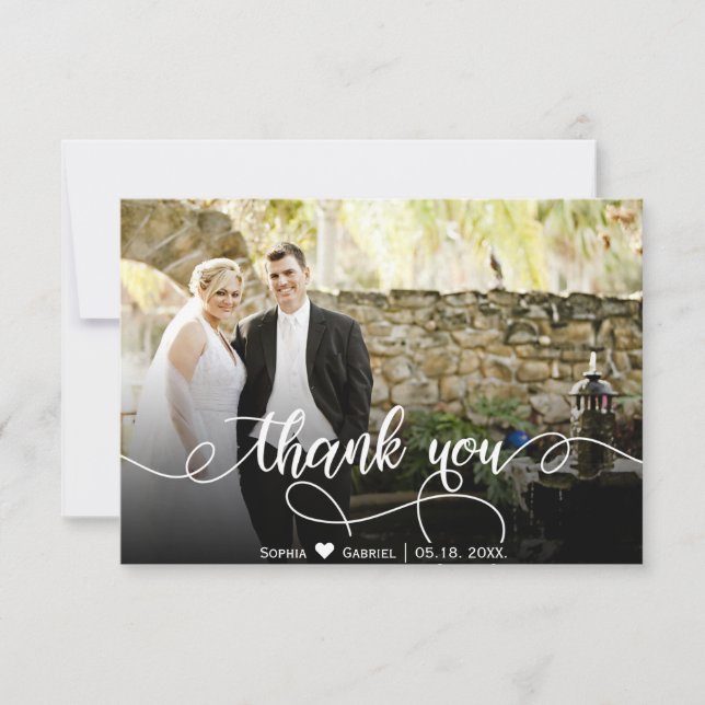 Carte de remerciement photo de mariage moderne à l (Devant)