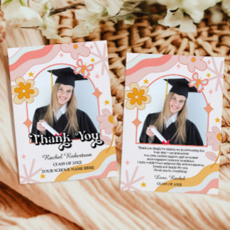 Carte de remerciement photo florale groovy hippie