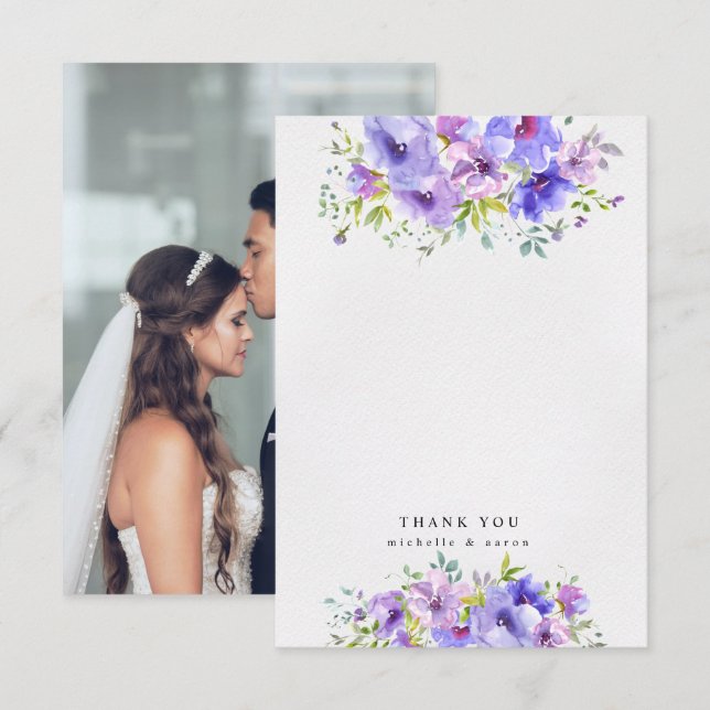 carte de remerciement photo jardin violet floral f (Devant / Derrière)