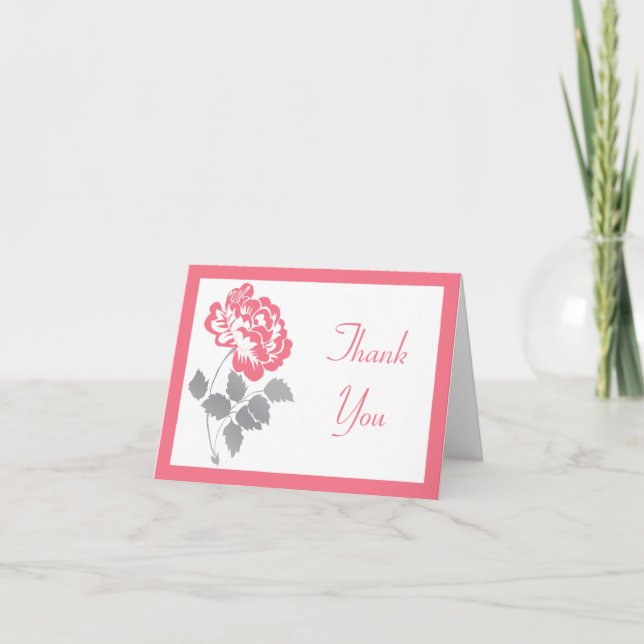 Carte de remerciement Pivoine corail sur fond blan (Devant)
