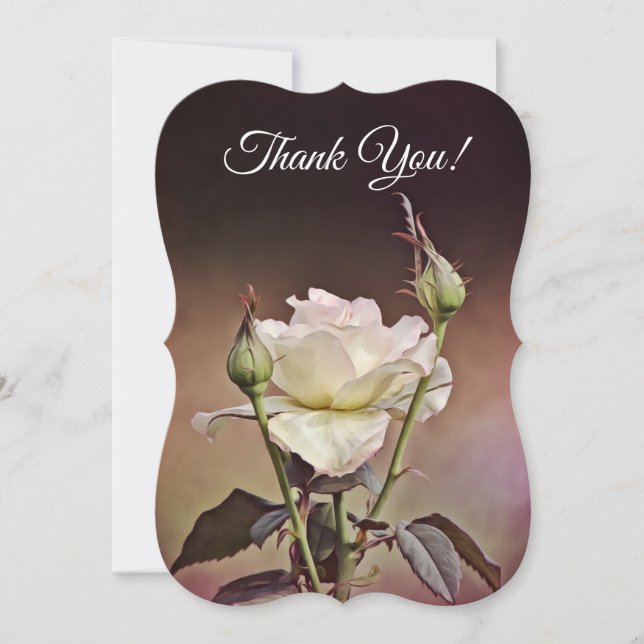 Carte de remerciement plate avec fleurs de rose bl (Devant)