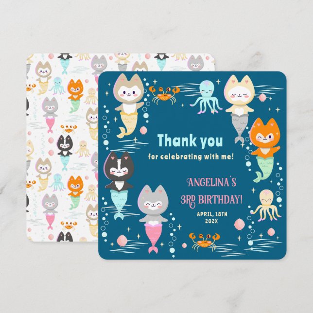 Carte de remerciement plate pour 3ème anniversaire (Devant / Derrière)